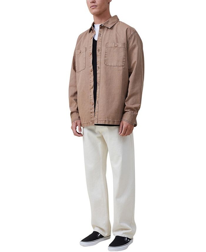 Cotton On Men’s Large Heavy Oversized Fit Overshirt In Sand Ripstop