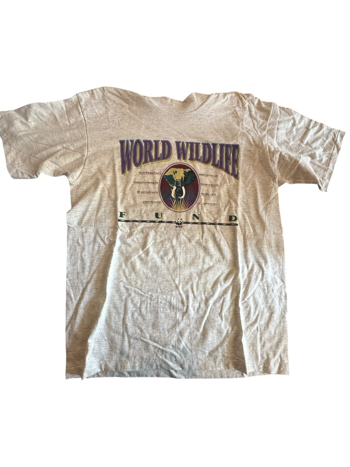 VTG 90s World Wildlife Fund Shirt XL Elephant Panda See Photo For Discoloration
