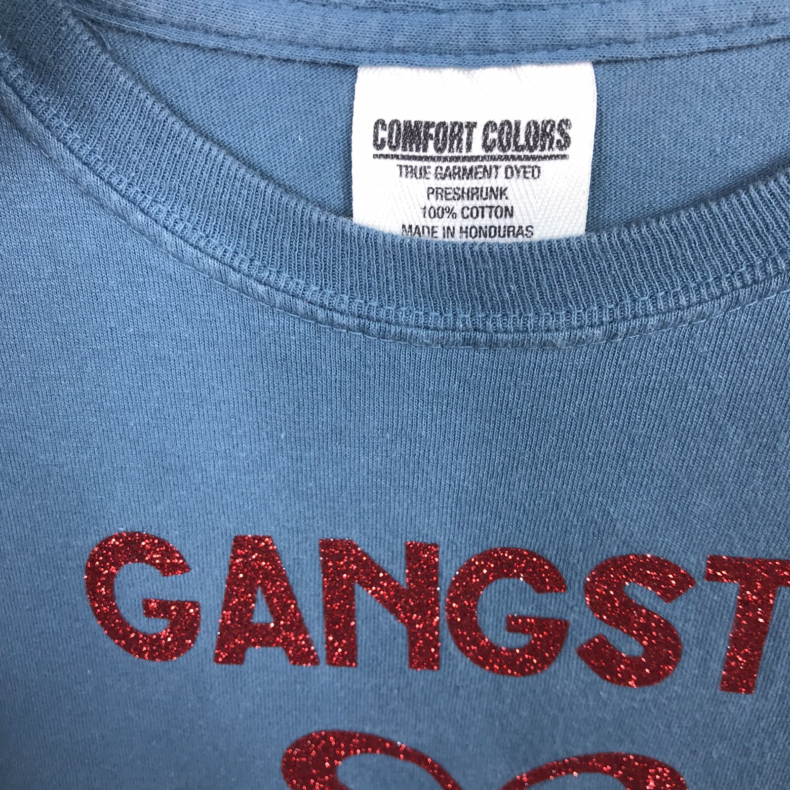 Comfort Colors Gangsta Wrappa Men's T-Shirt Sz M Teal Shiny Red Letters Crewneck gallery