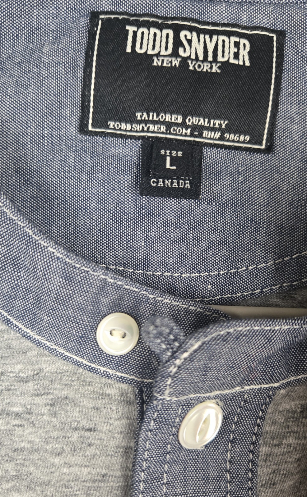 Todd Snyder Chambray Loop Collar Henley T-Shirt Heather Gray Men's Size Large gallery