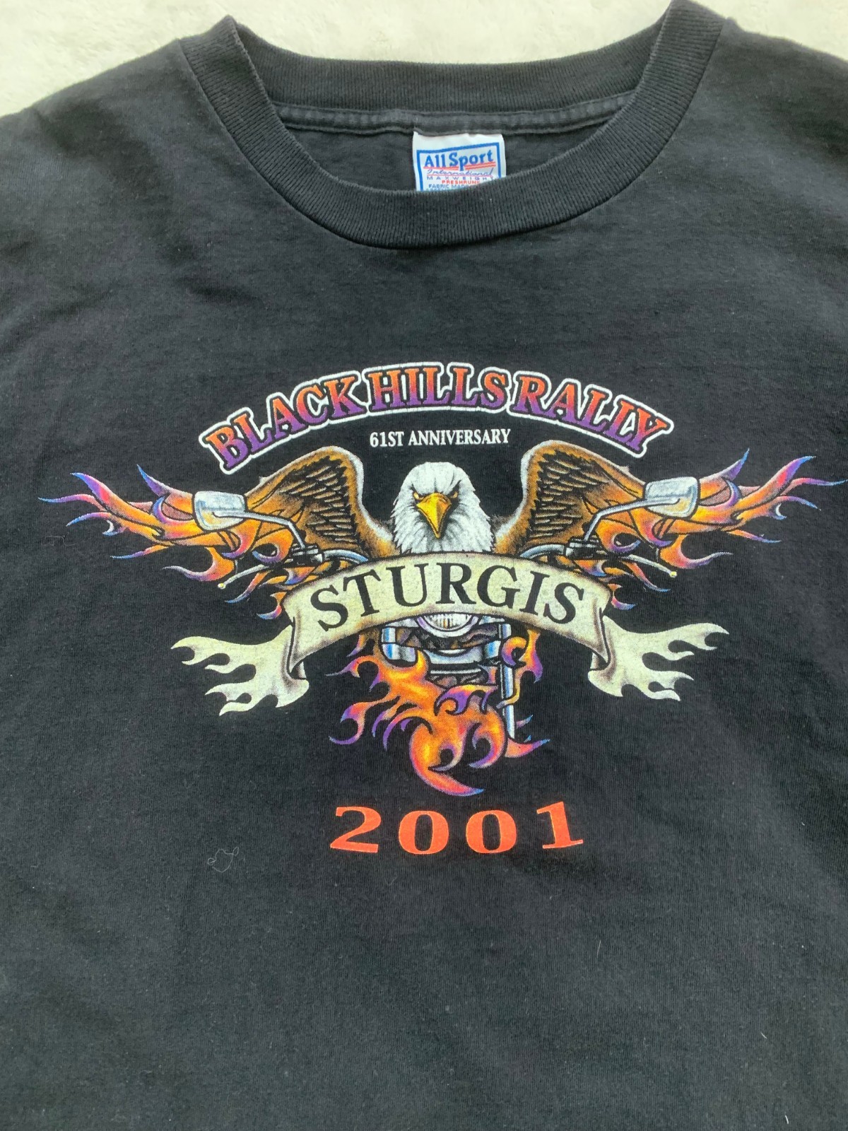 Vintage Sturgis Shirt Men XL Black Hills Rally 2001 Cotton Eagle Motorcycle Fire gallery
