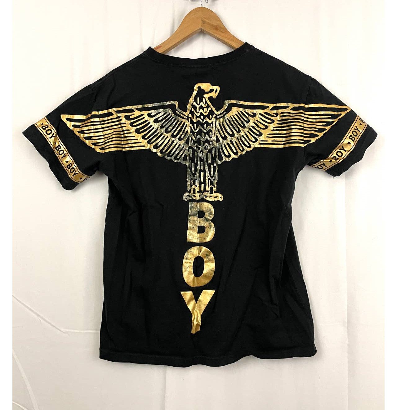 Boy London Black T-Shirt XS Men's Gold Accent Bird Short Sleeve Logo Embroidered gallery