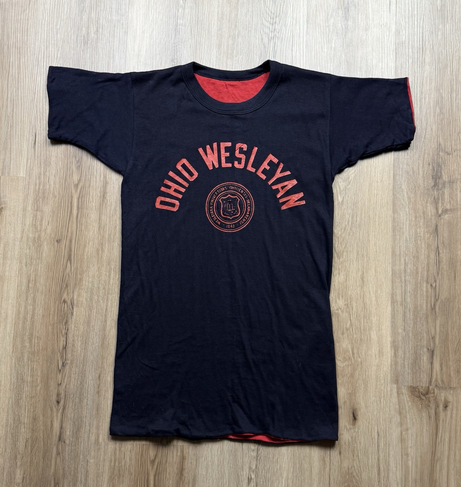 50s VINTAGE Ohio Wesleyan Reversible Double Faced T-Shirt Size Medium Cotton gallery