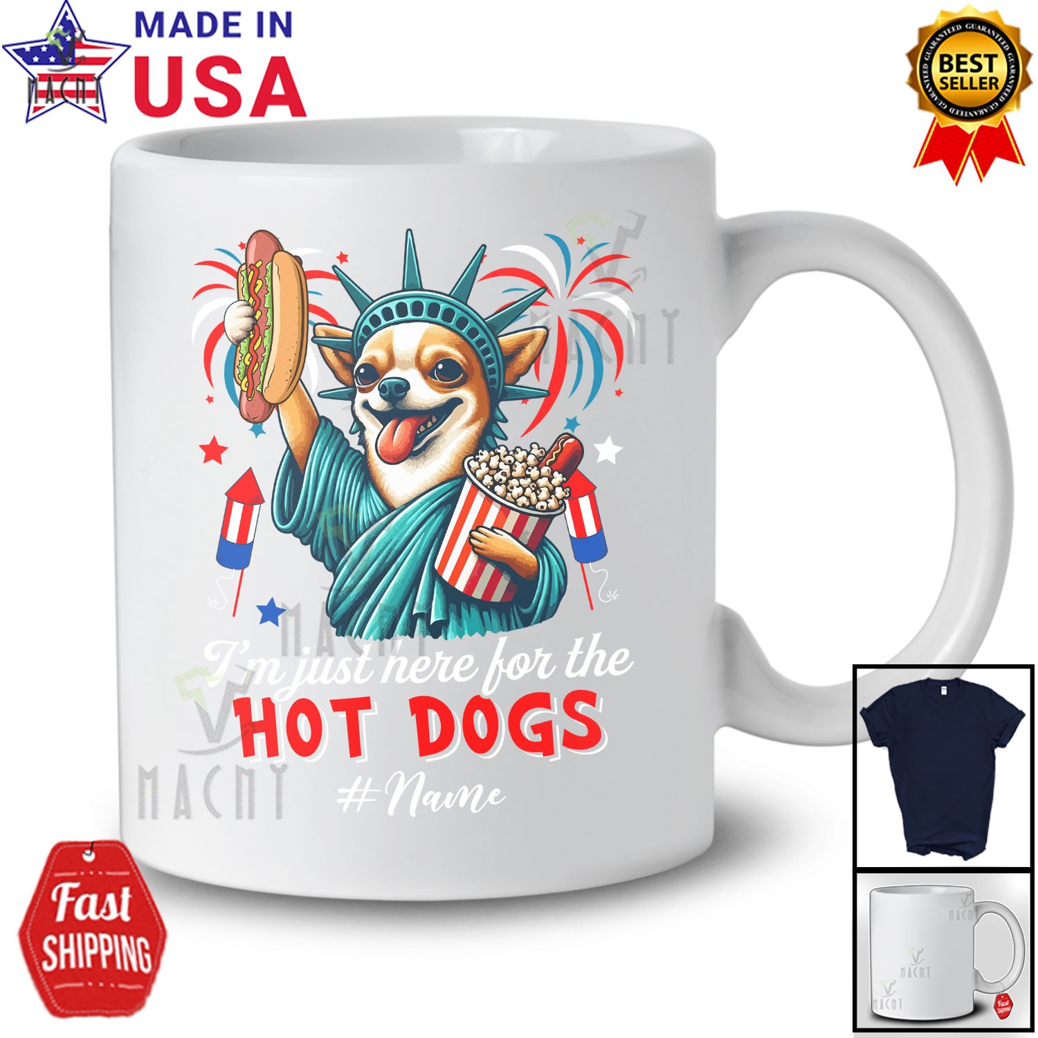 Custom Name Just Here For The Hot Dogs; Proud Chihuahua Liberty Patriotic Shirt gallery