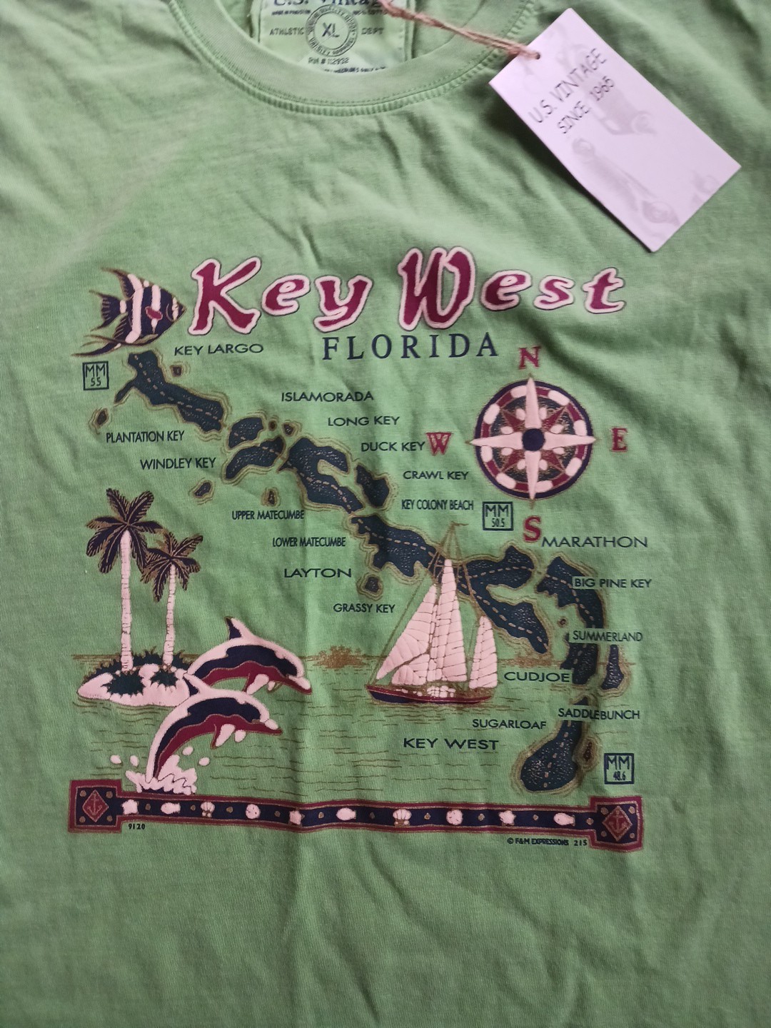 Nwt U.S. VINTAGE t-shirt Key West FL Map XL Apple Green gallery