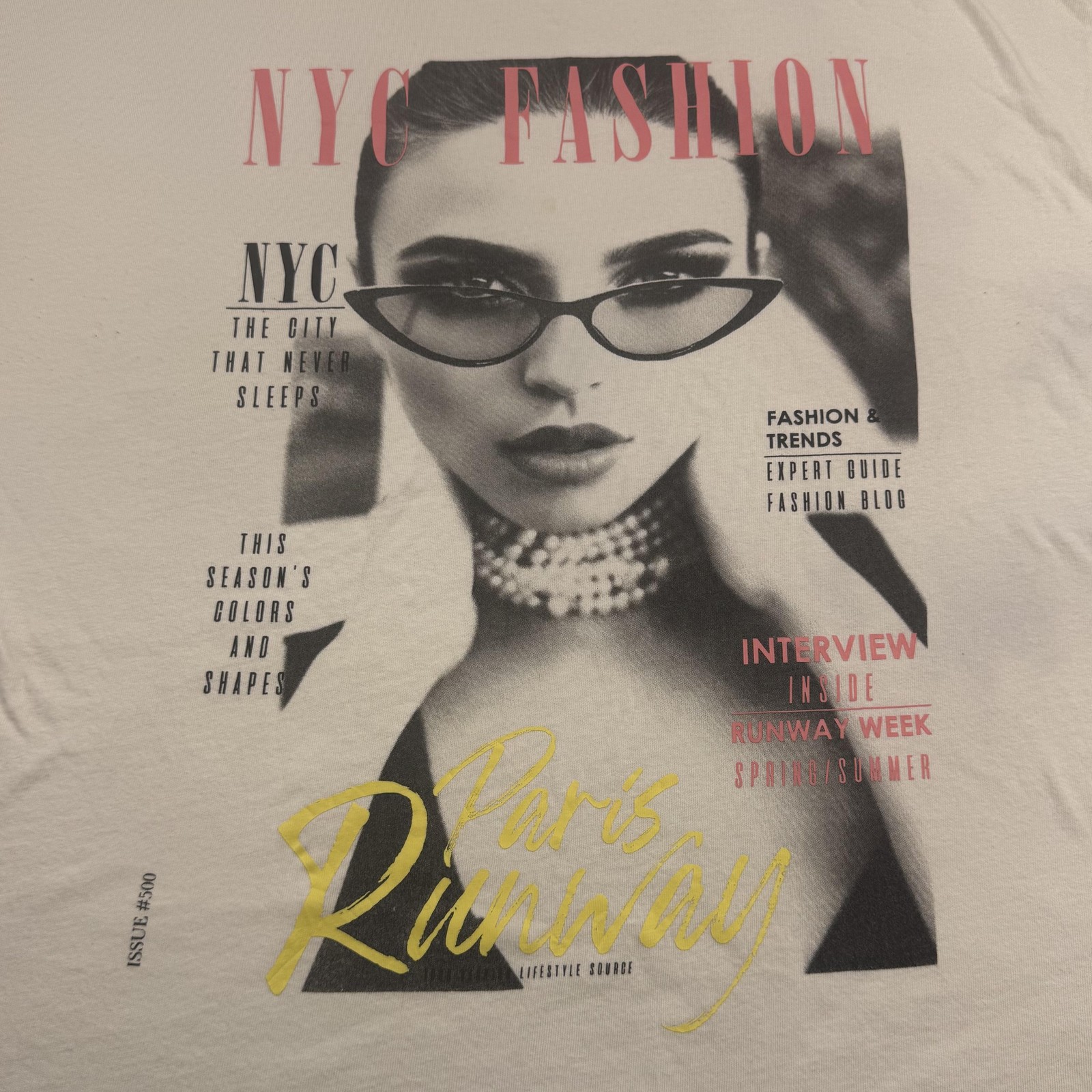 NYC Fashion Paris Runway Shirt Mens Large White Graphic Tee Streetwear Cat Eye gallery