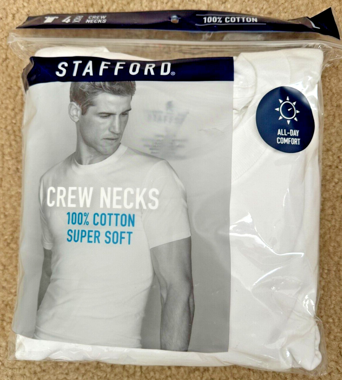 Stafford 4-Pack Men's Ultra Soft 100% Cotton Crew Neck T-Shirt White (Large) gallery