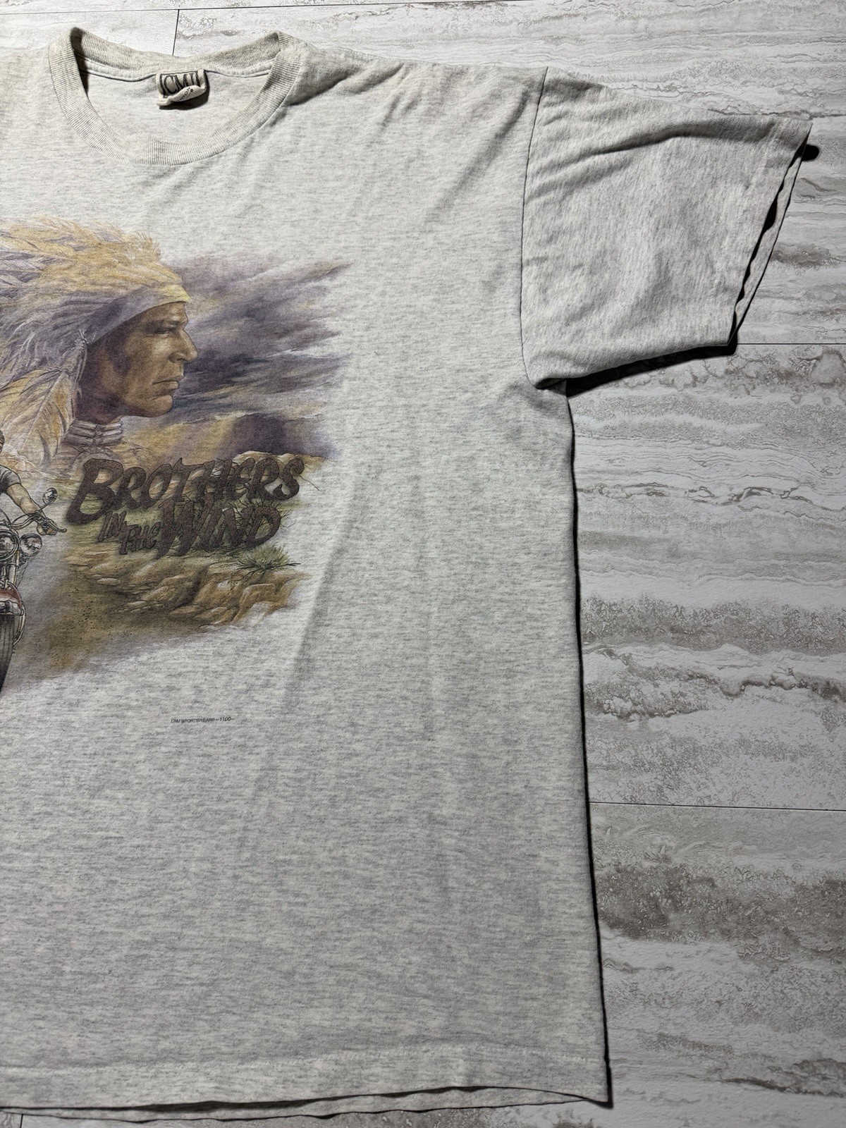VTG CMJ Mens XL Brothers In The Wind Motorcycle Biker Indian Graphic Shirt 90s gallery