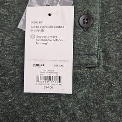 APT 9 Premier Flex Henley Men’s 2XLT Hunter Green Long Sleeve NEW Stretch NWT