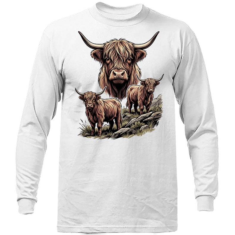 Highland Cattle Trio Nature Wildlife Cow Art Long Sleeve T-Shirt gallery