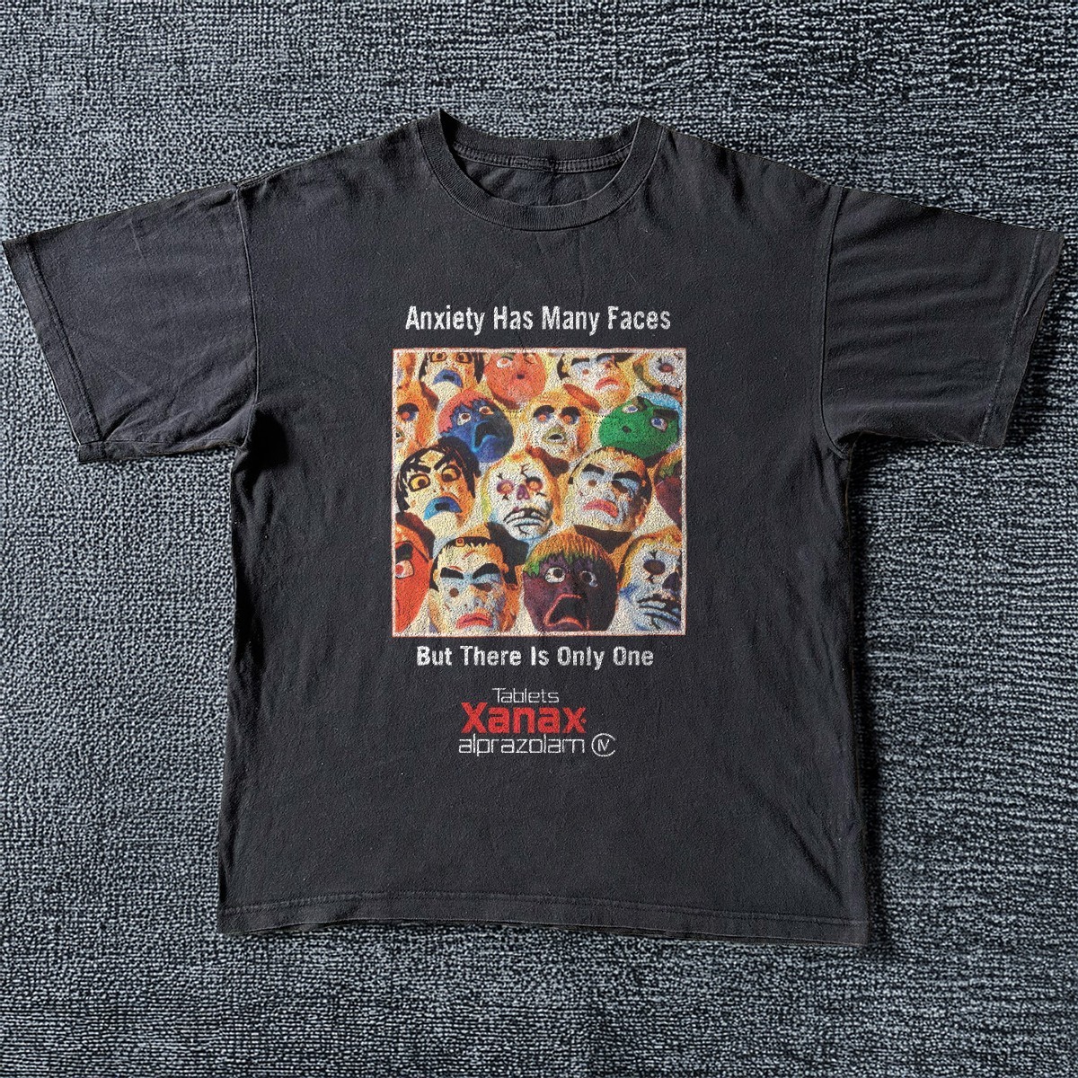 Xanax Anxiety Has Many Faces Black Vintage Style Unisex T-Shirt Size S-5XL gallery