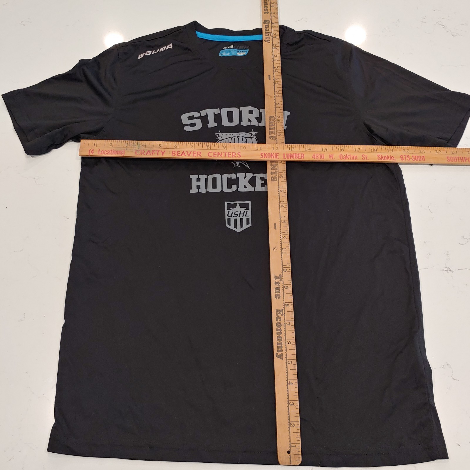 Tri-City Storm Hockey USHL Bauer Short Sleeve Shirt Black Size M Team Issued gallery