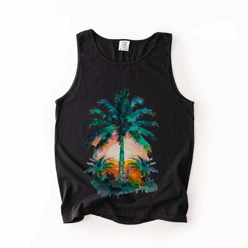 Tropical Palm Tree Sunset Tank Top Beach Vacation Apparel gallery