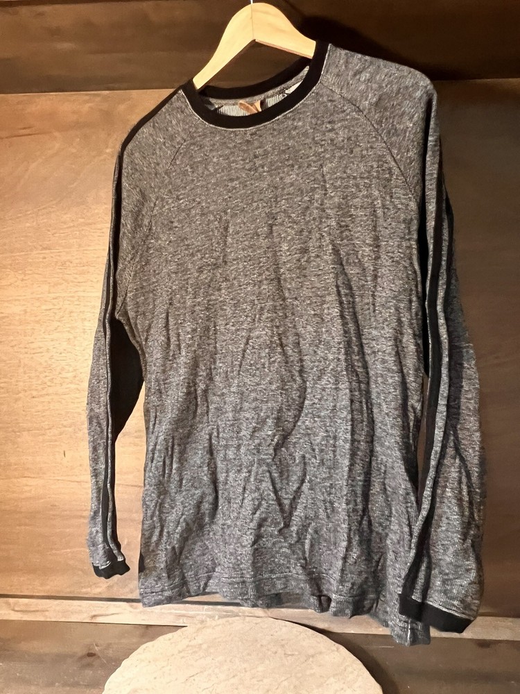 MACHINE PULLOVER LONG SLEEVE RIBBED SHIRT SIZE LARGE GRAY 100% COTTON TEXTURED