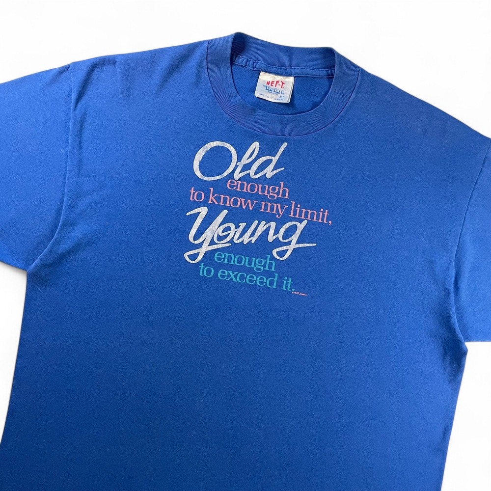 Vtg 80s Funny Slogan Tee Old Enough to Know My Limit TeeJays Single Stitch USA L