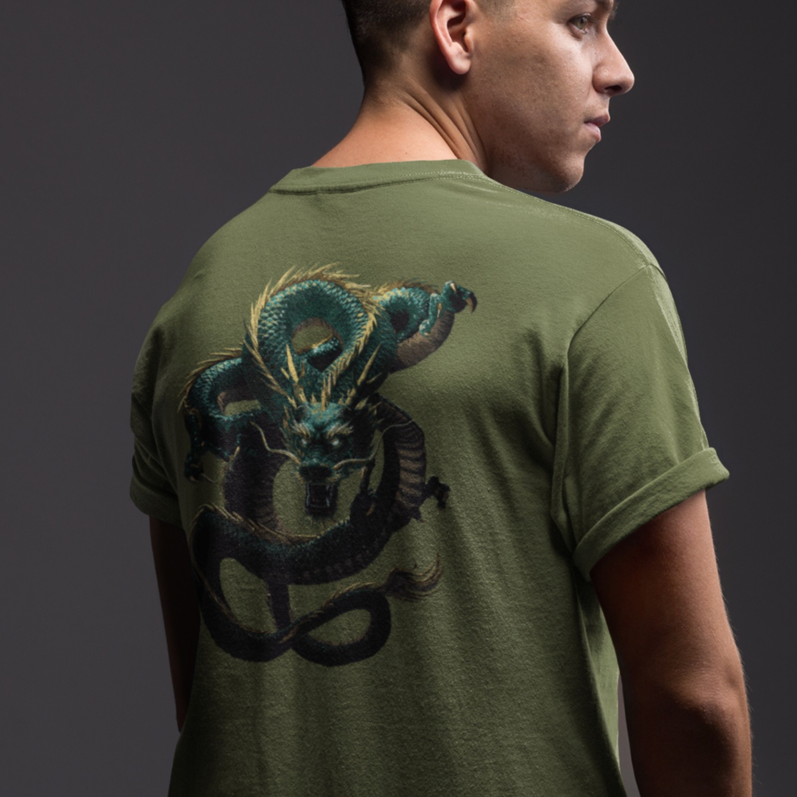 Green Dragon Unisex t-shirt - Japanese-inspired dragon - image on shirt back gallery