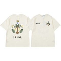 46Style RHUDE High Quality 100% Cotton Short Sleeve Men Women Polo T-Shirt S-2XL