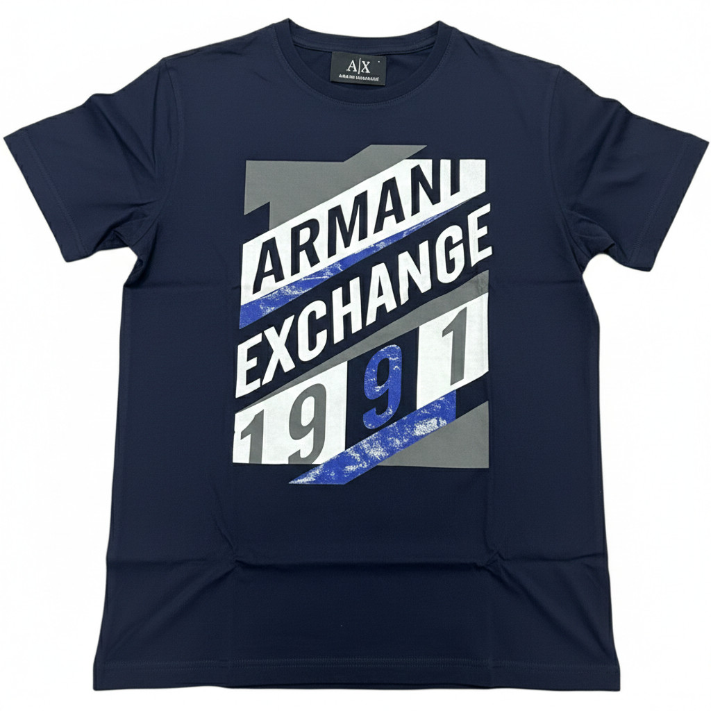 ARMANI EXCHANGE Navy Blue AX-16 Short Sleeve Slim Fit Designer Mens T-shirt NWT gallery