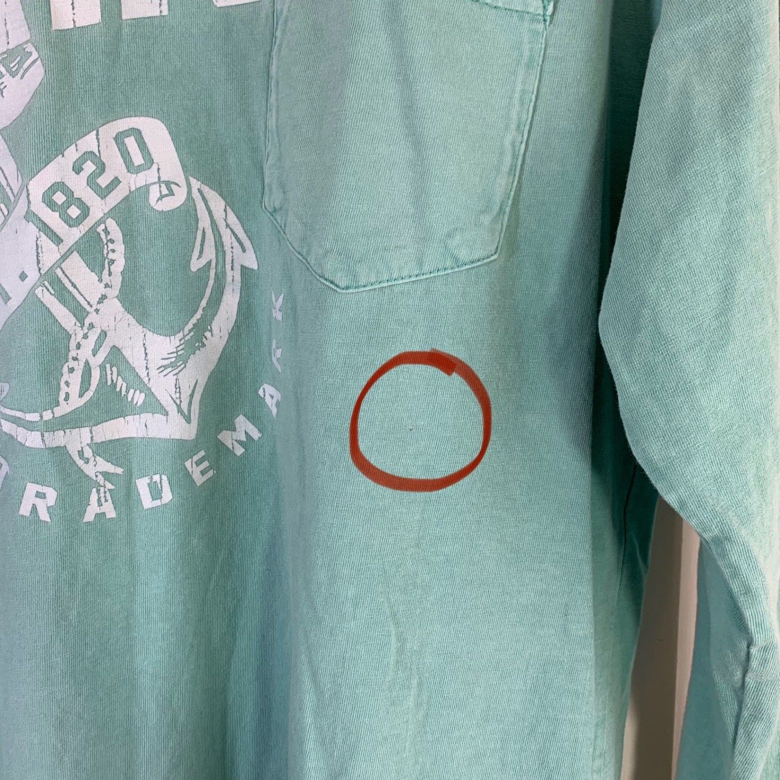 Ivory Ella Maine Anchors Up Long Sleeve Pocket T-Shirt Green Coastal STAIN gallery