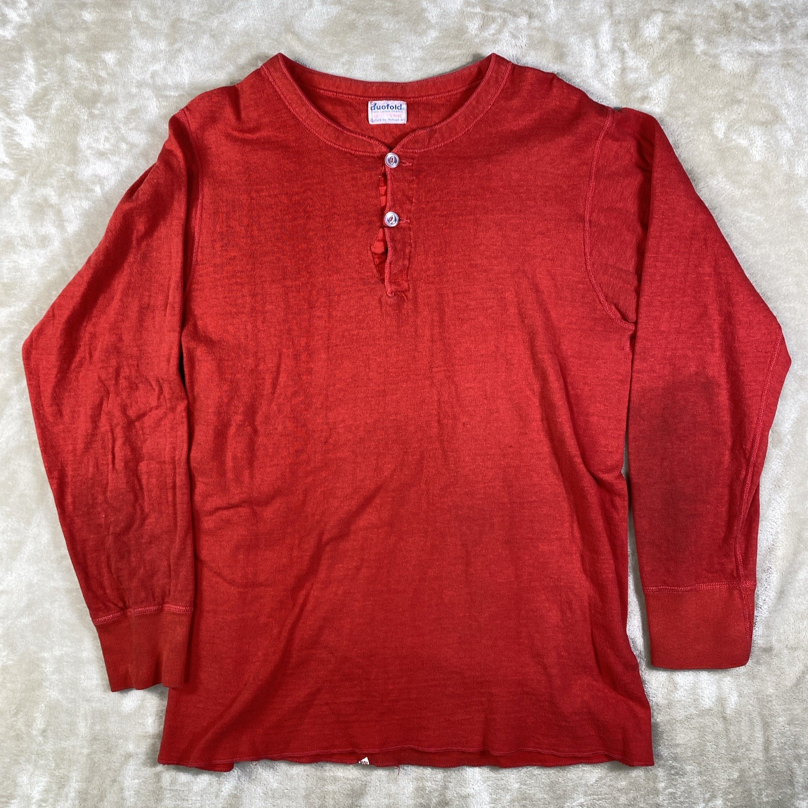 Vintage 70s Duofold 2 Layer Thermal Henley Shirt Mohawk NY Size Large Hunting gallery