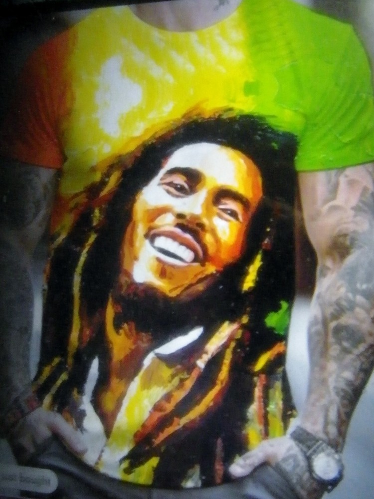 Bob Marley polyester double sided T-Shirt size XL 42 inch chest Very Colorful