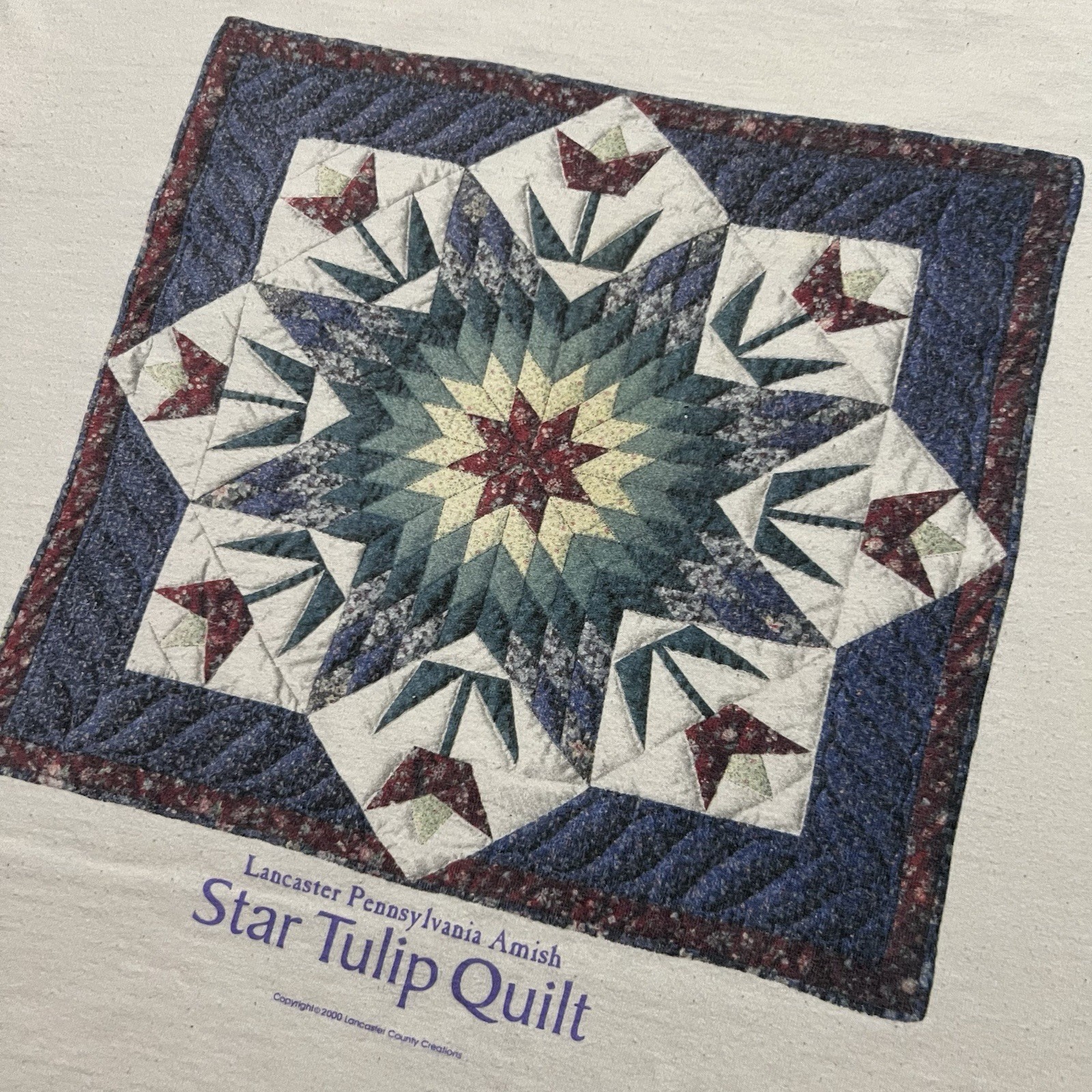 VTG Star Tulip Quilt T Shirt White Y2K Pennsylvania Amish Blanket Art T Shirt XL gallery