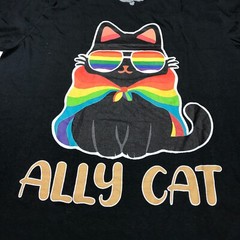 NWOT Ally Cat Graphic Rainbow Pride Short Sleeve Black Crew T-Shirt Mens Size XL