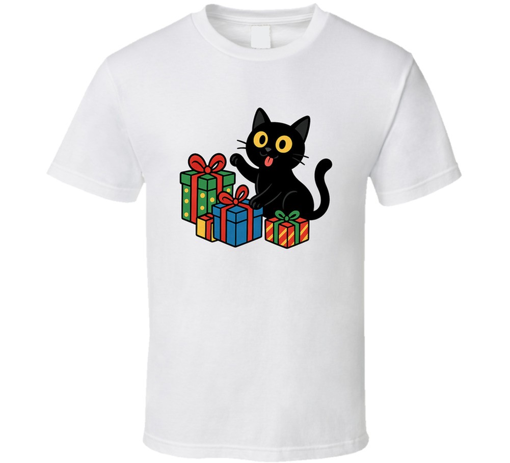 Funny Black Cat Christmas Presents Cartoon Tee Great New Cat Owner Gift T Shirt gallery