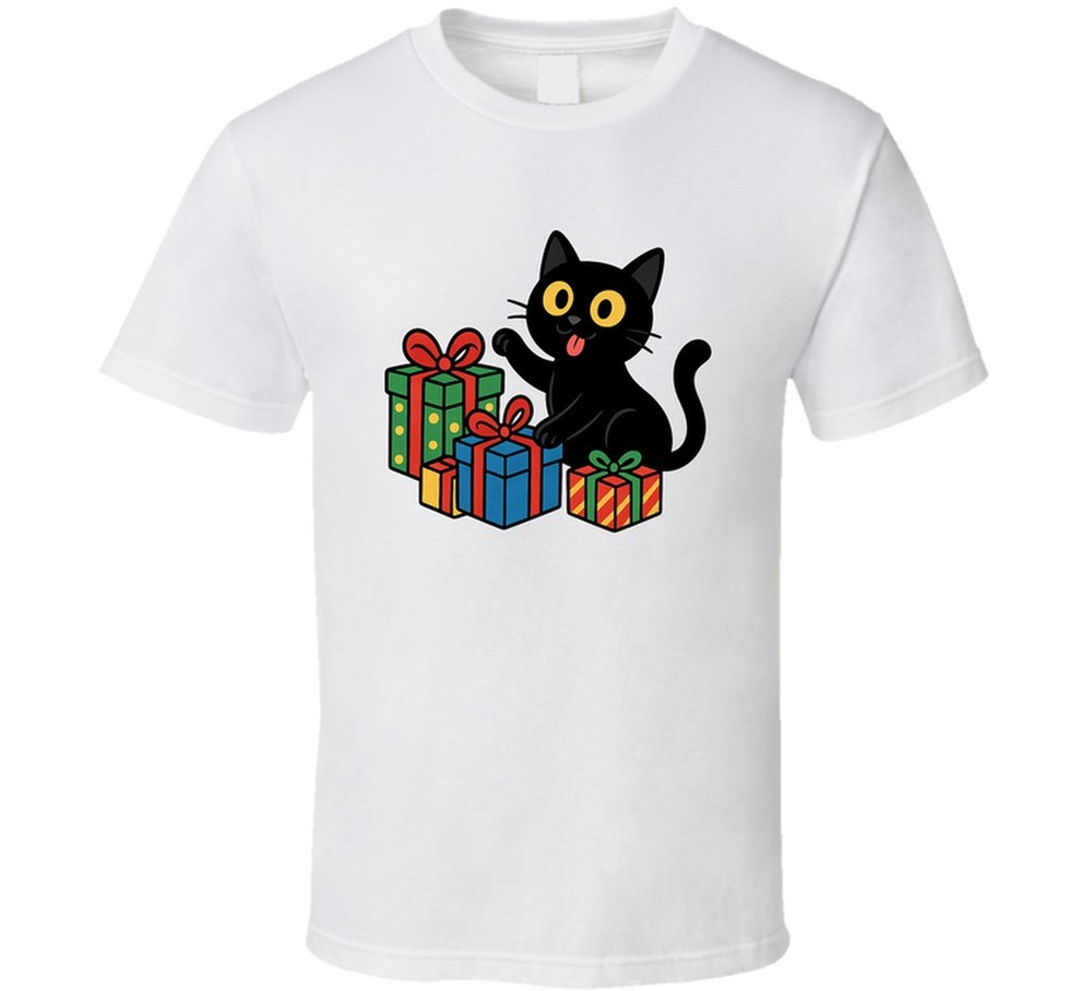 Funny Black Cat Christmas Presents Cartoon Tee Great New Cat Owner Gift T Shirt