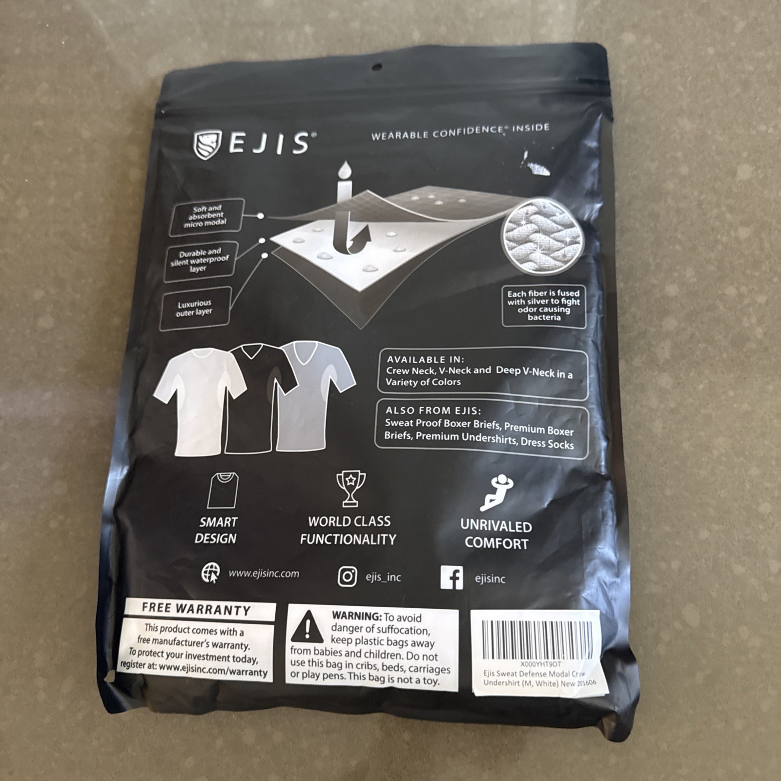 Ejis Sweat Proof Undershirt Mens White Crew Neck Size M gallery