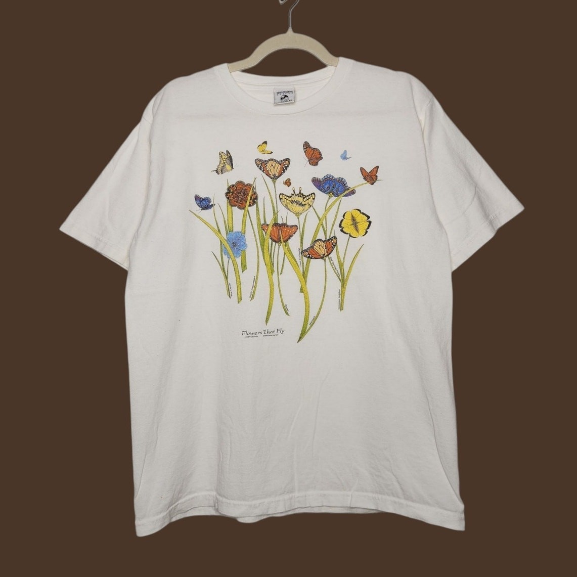 Vintage Butterfly Nature Art Flowers Garden 90s Organic Cotton Medium gallery