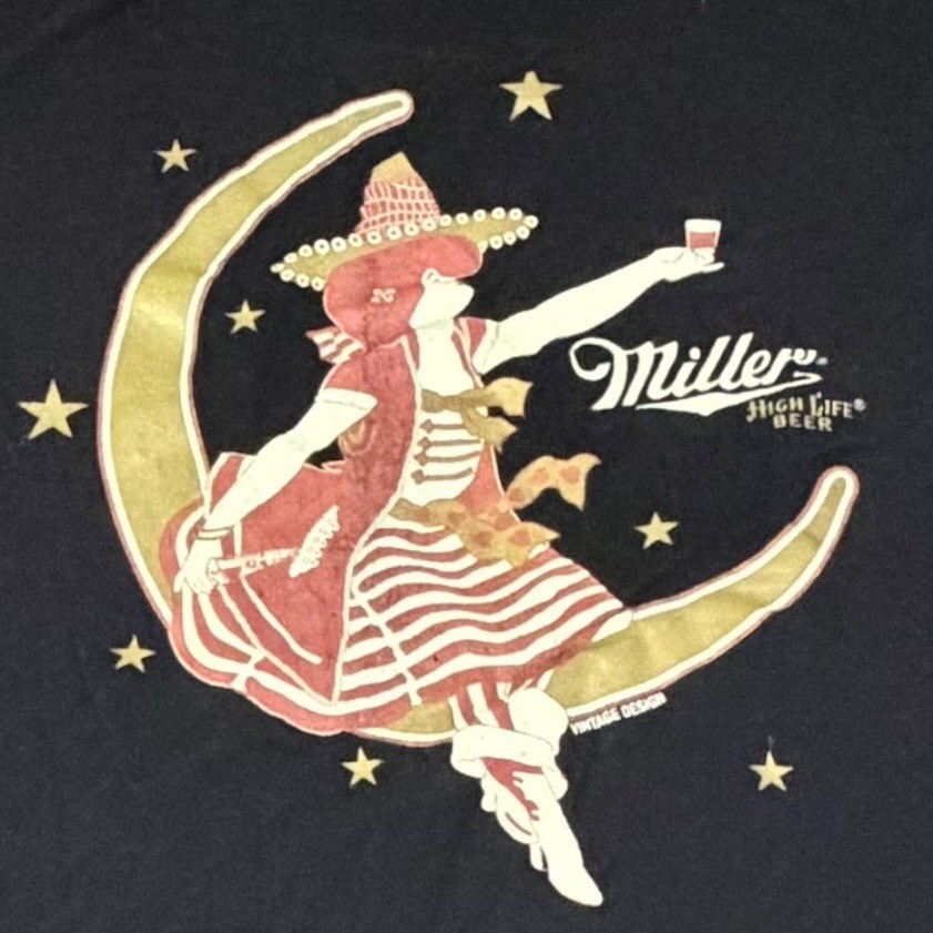 Tee Luv Miller High Life Beer Girl in the Moon Black Graphic T-Shirt Mens Size L gallery