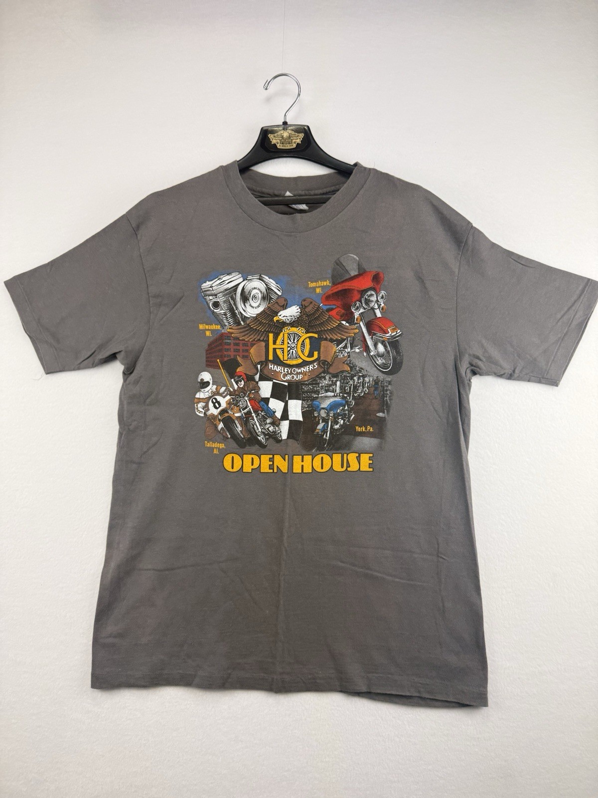 Vintage Harley Davidson HOG Open House T Shirt USA Made Biker XL Gray 90s