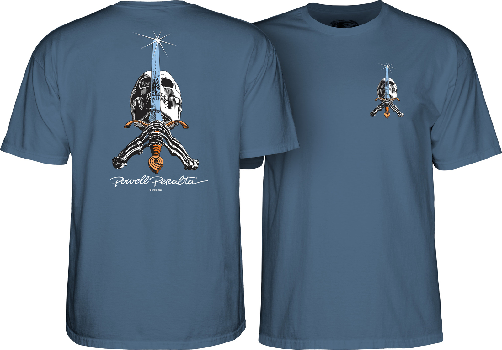 Powell Peralta SKULL AND SWORD Skateboard T Shirt INDIGO BLUE gallery