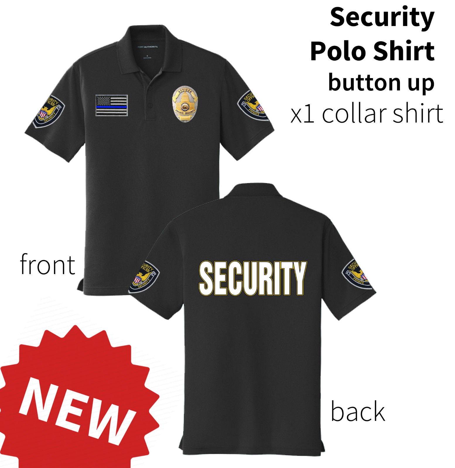 Security polo shirt 3D Effect Print Black Adult collar Private Security Uniform gallery