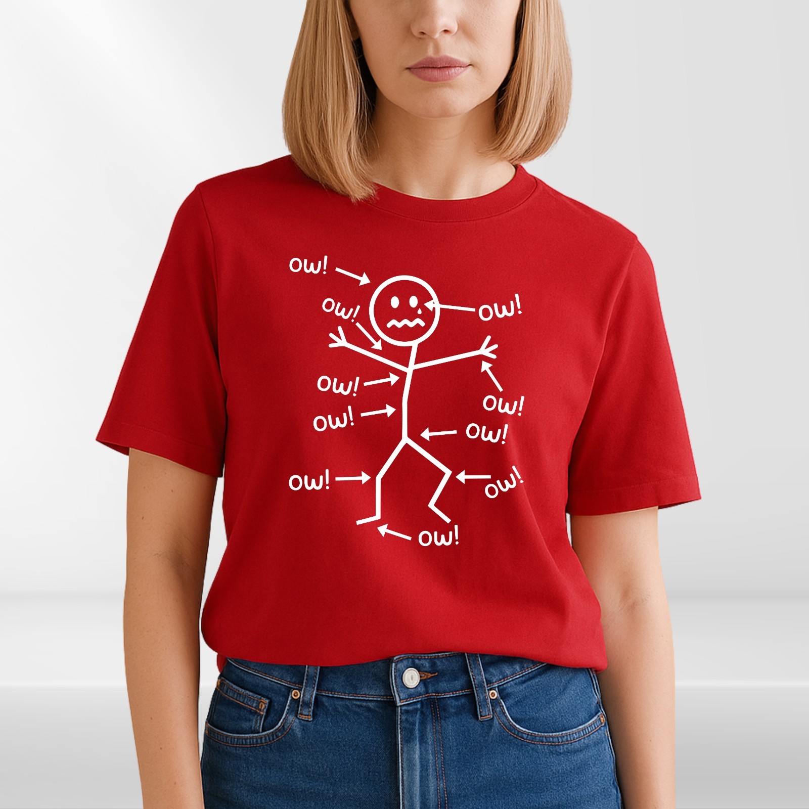 Funny Stick Figure 'Ow' T-Shirt Sarcastic Pain Humor Graphic T Shirt Unisex Tee gallery