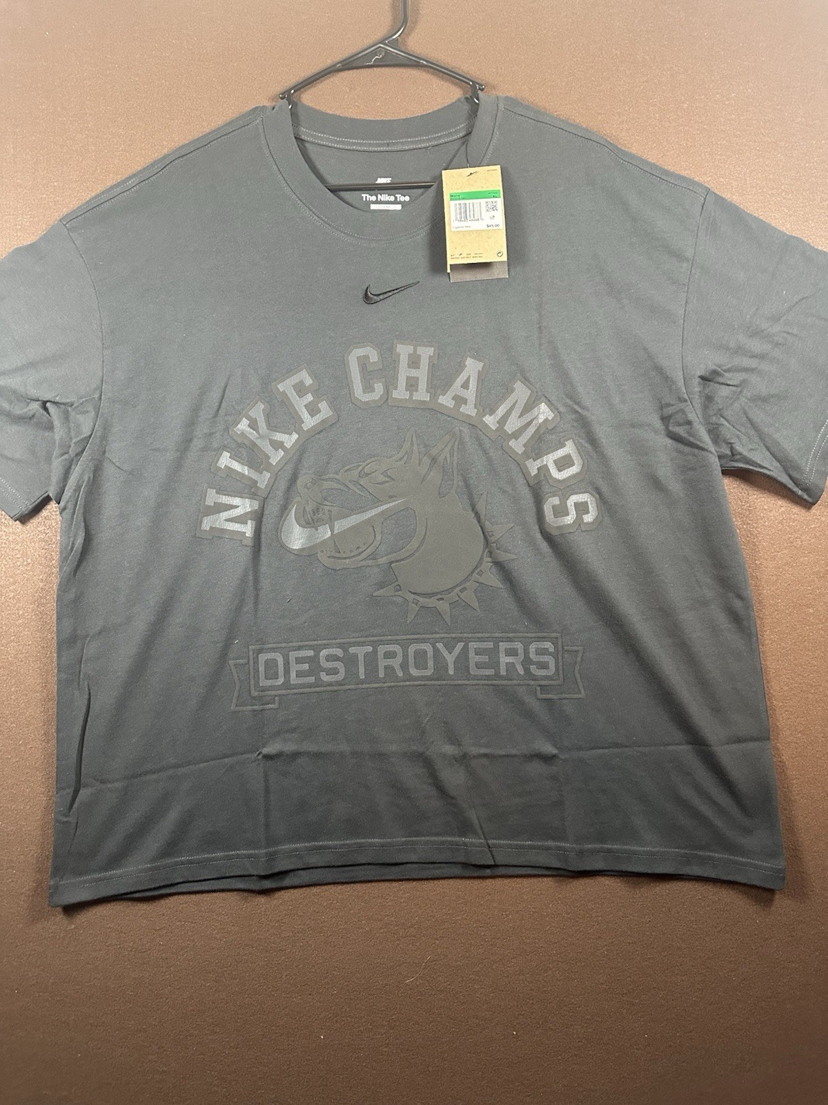 Nike T-Shirt Champs Destroyers Men XL Black Loose Fit Swoosh Cropped IH7618 New gallery