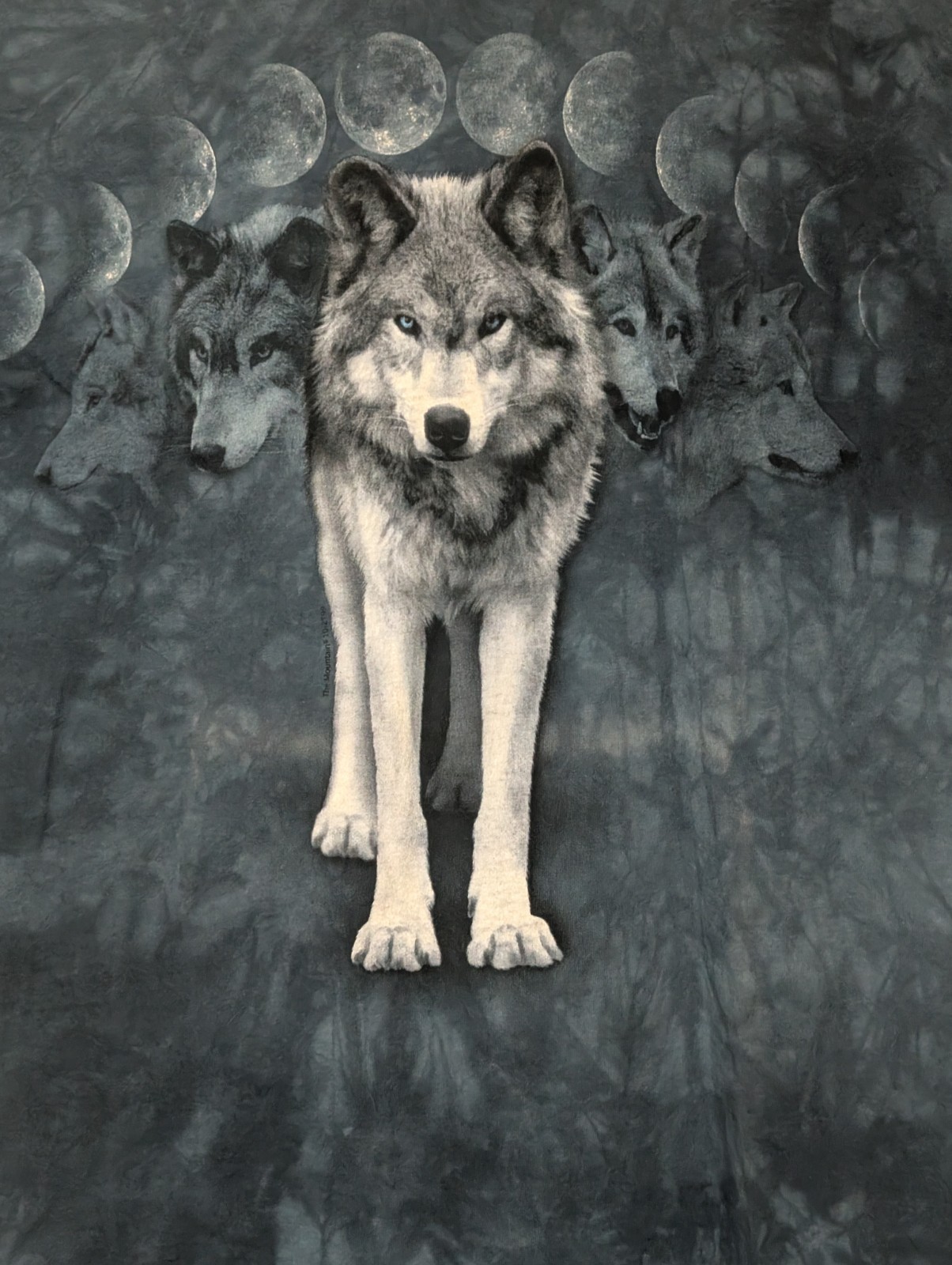 The Mountain Mens T-shirt Vintage Blue “Lone Wolf Moon” Leather Tag 2XL #6432