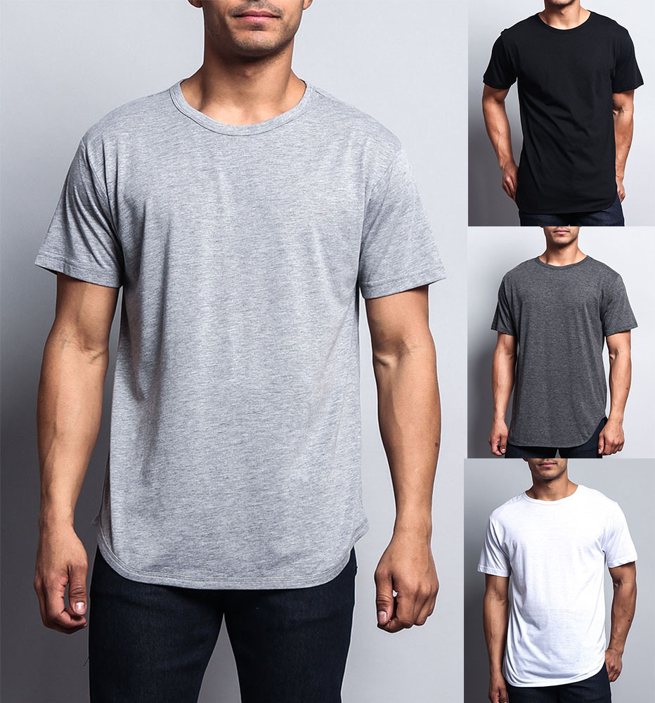 Victorious Men's Hipster Solid Color Long Length Curved Hem T-Shirt TS270-K21A gallery