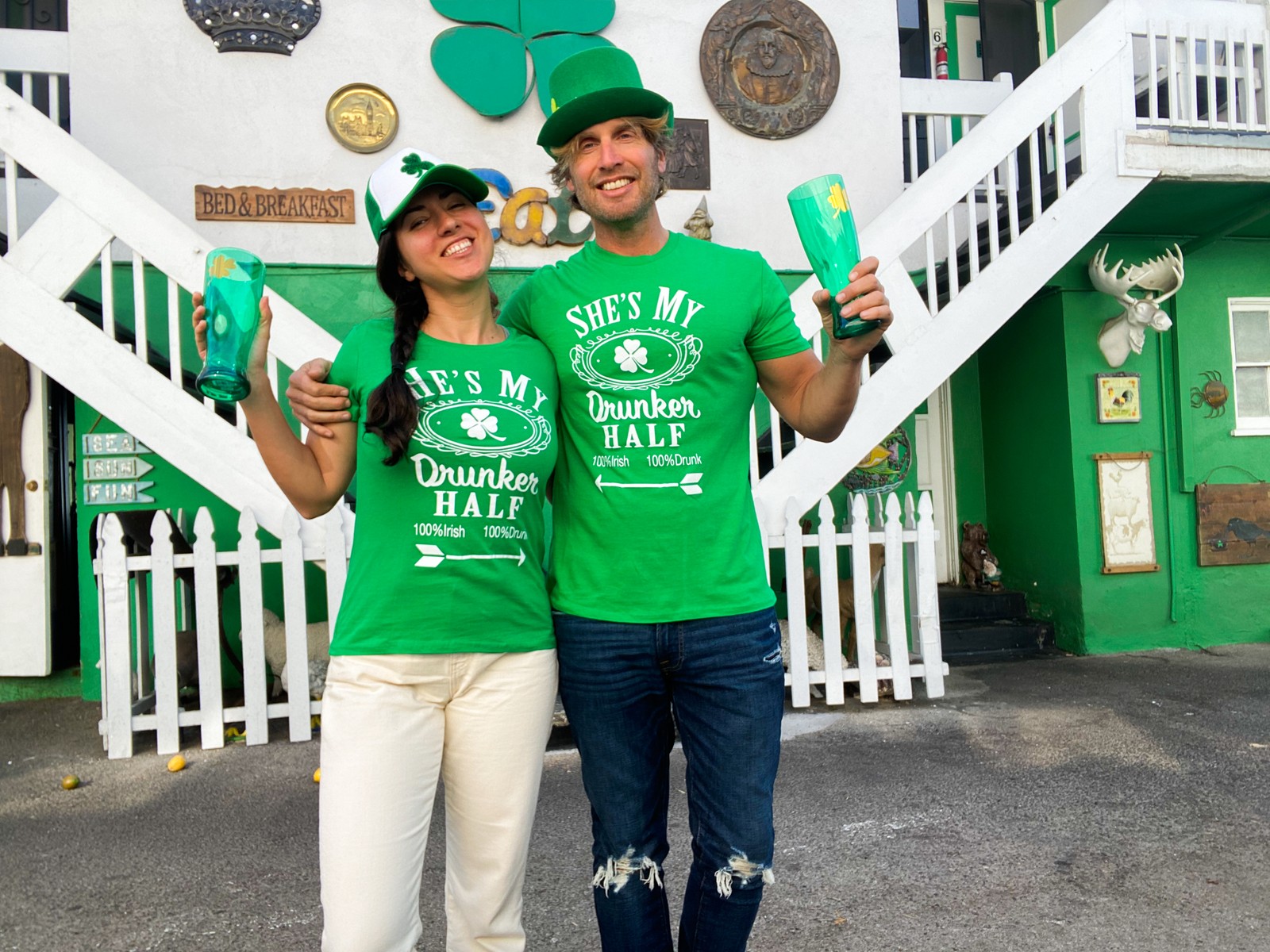 Shes and Hes My Drunker Half Shirt Funny Party Couple Pub Crawl Graphic Shamrock gallery