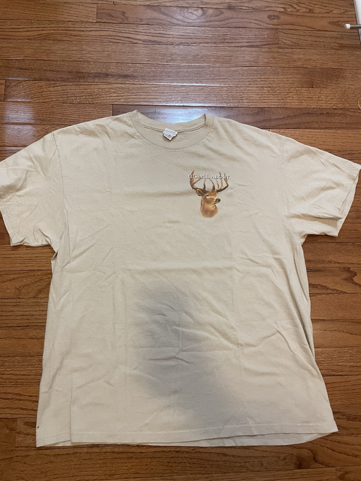 Vintage Y2K All About Hunting Tan Graphic T-Shirt Men’s XL Delta Pro Weight