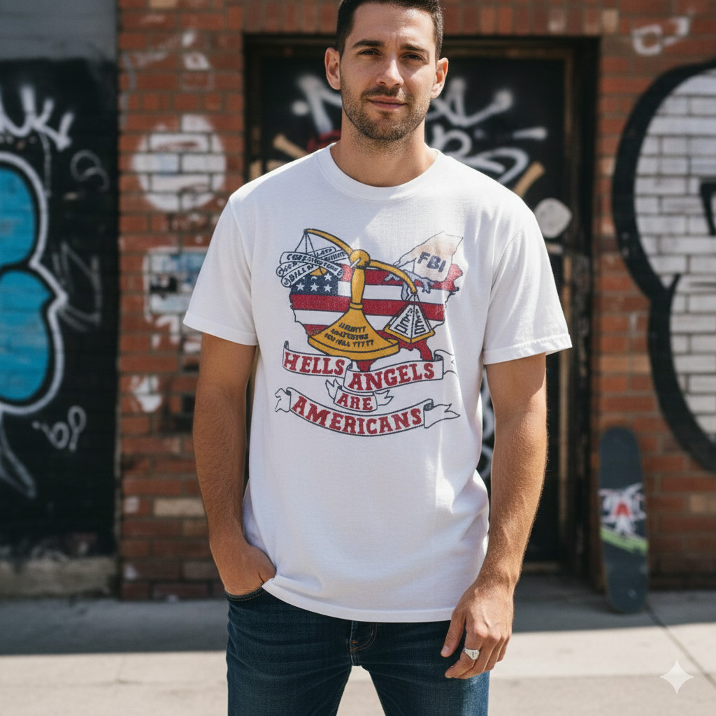 Hells Angels Are Americans T Shirt Biker Motorcycle Vintage Graphic Tee - S478 gallery