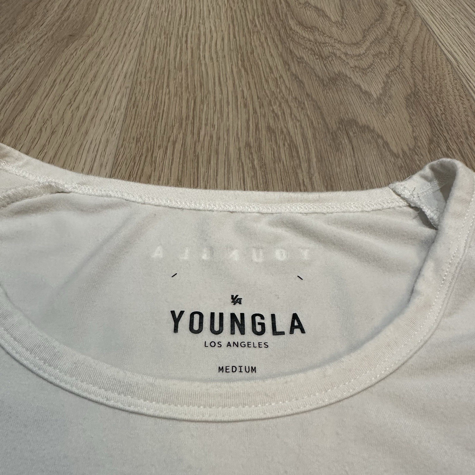 YoungLA Stretch Performance Long Sleeve Shirt Men Medium White Logo Supper Soft gallery
