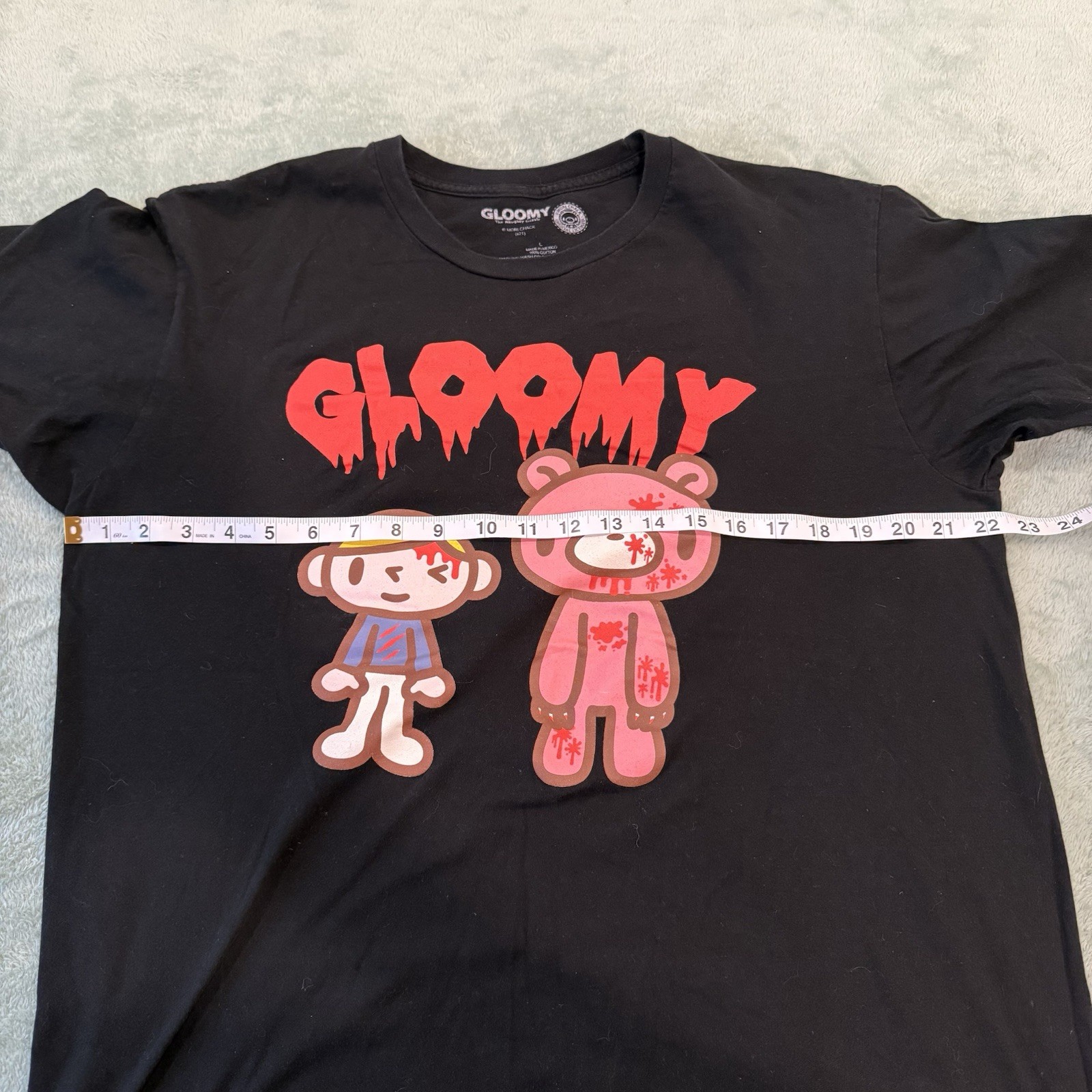 Gloomy Bear Graphic T-Shirt Black Anime Horror Tee Size L gallery