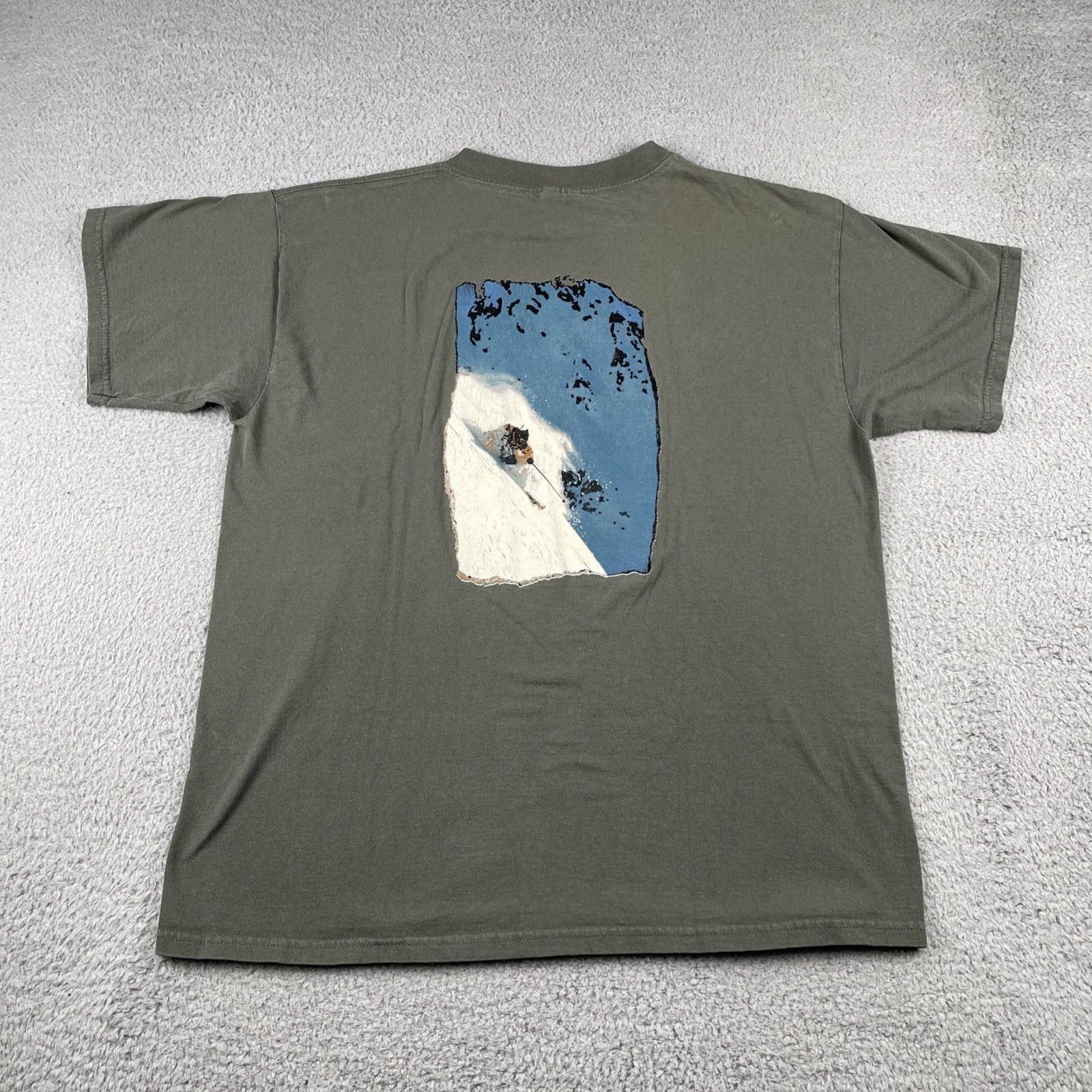 Vtg Tultex Olive Green XL Shirt Live2Play.com Skier Back Graphic Mountain Y2K gallery