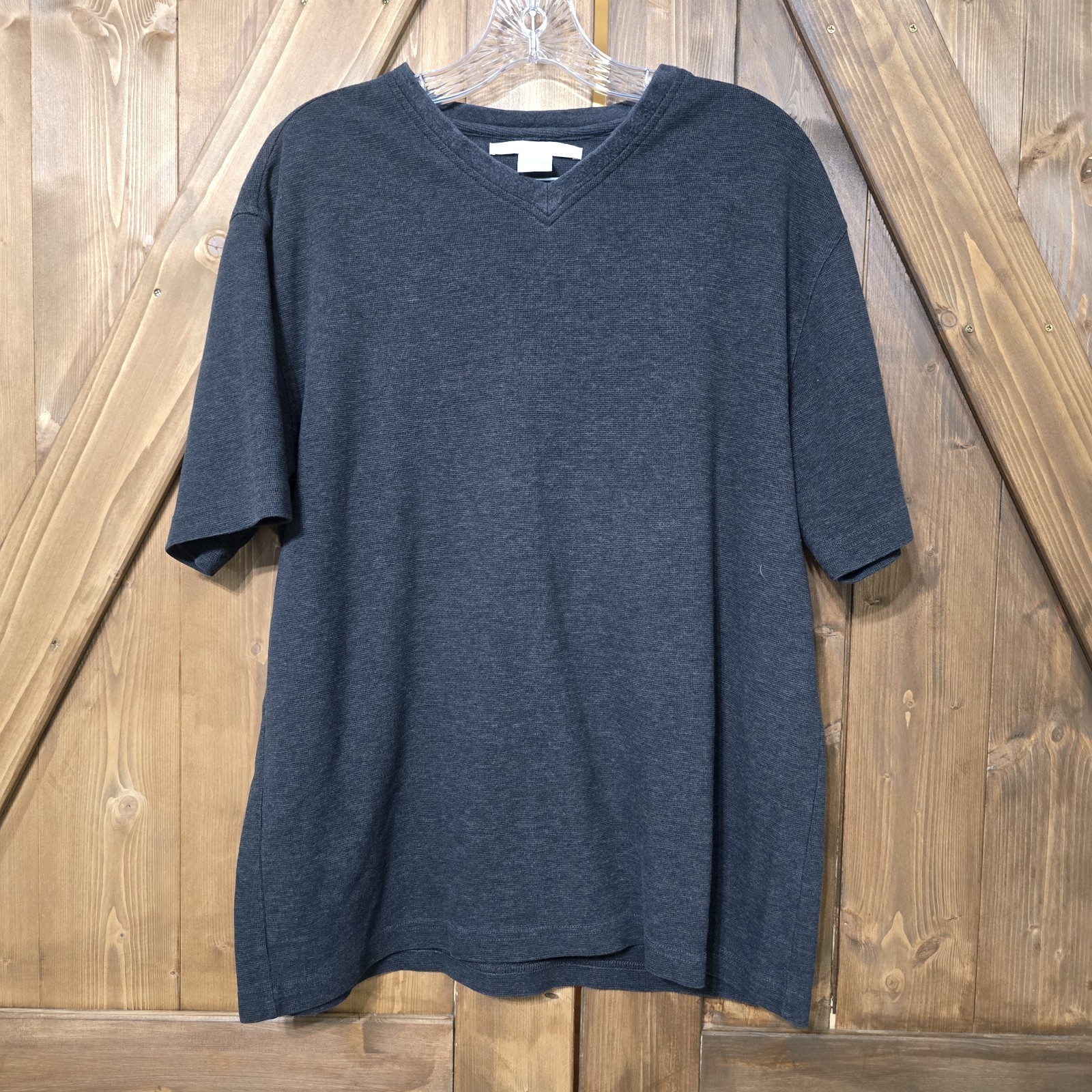 Perry Ellis Men’s Large Charcoal Gray Waffle Knit 100% Cotton Shirt Turkey