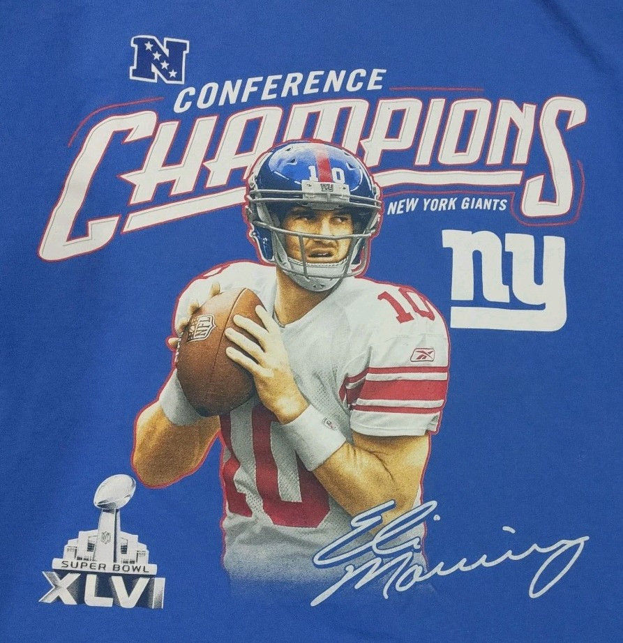 NY Giants Eli Manning. NFL Super Bowl XLVI Adult XL T-Shirt 100% Cotton Stain* gallery