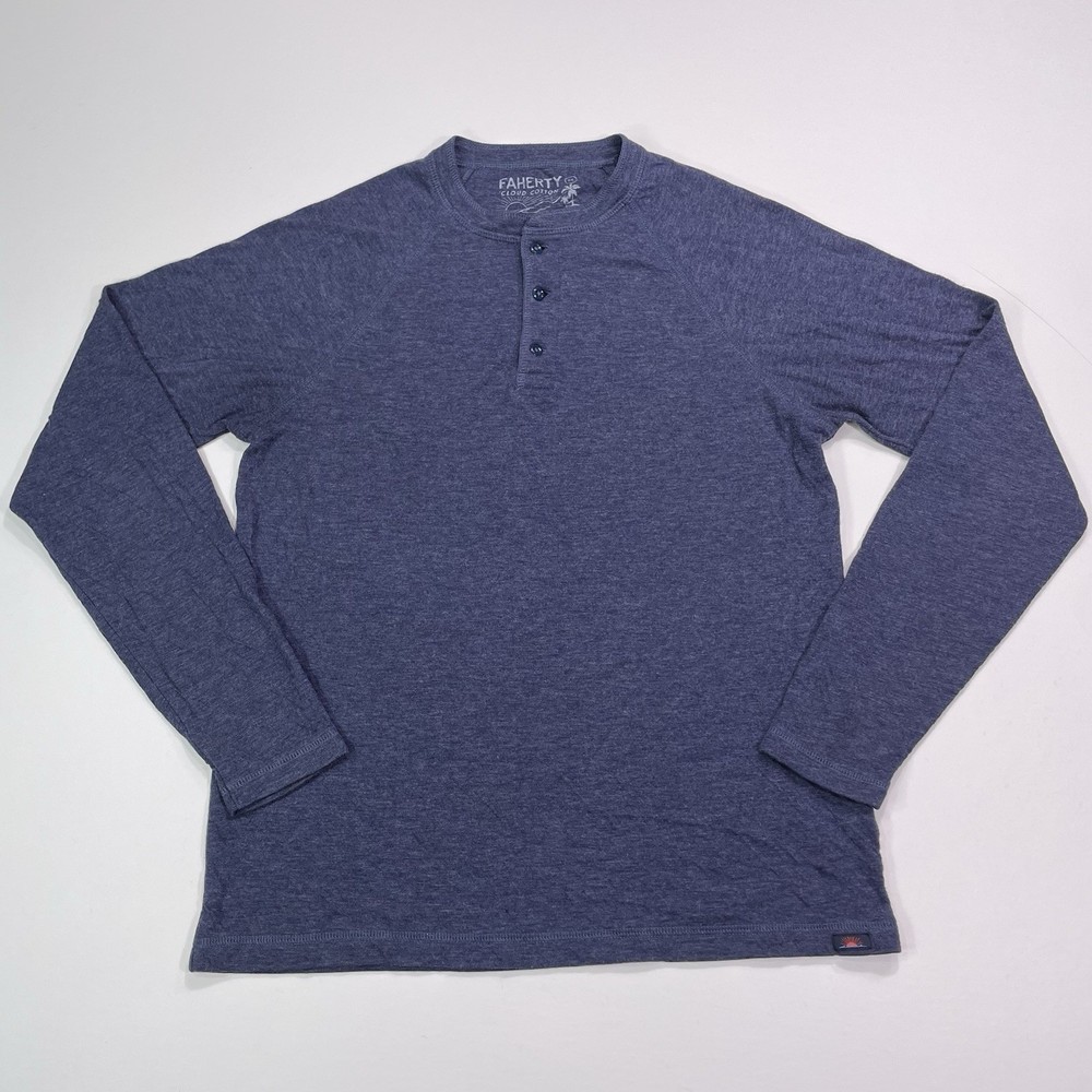 Faherty Shirt Mens Medium Blue Cloud Cotton Long Sleeve Henley Soft Stretch