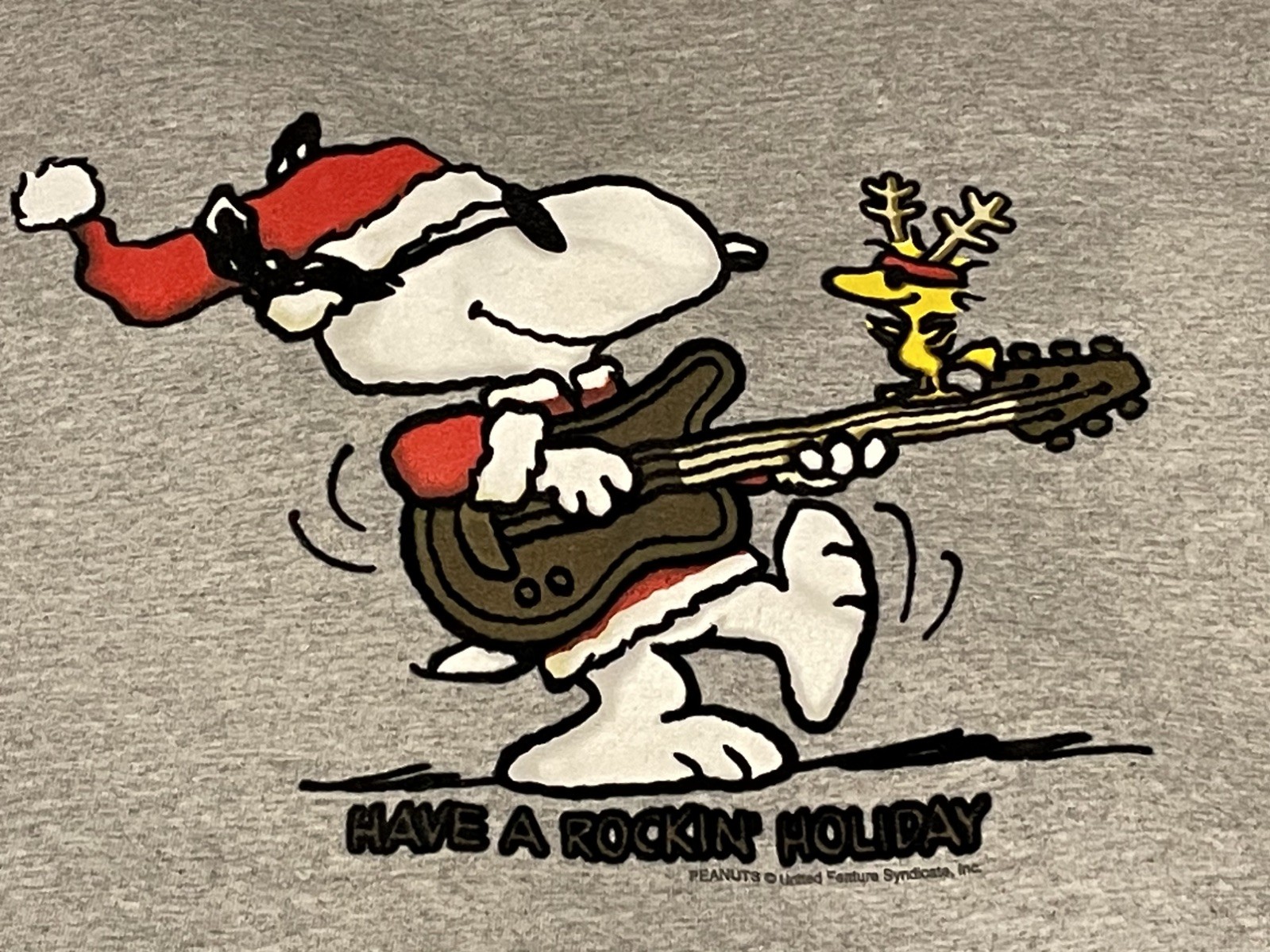 Peanuts Snoopy Woodstock Guitar Xmas Shirt Large Have a Rockin Holiday Sz XL gallery