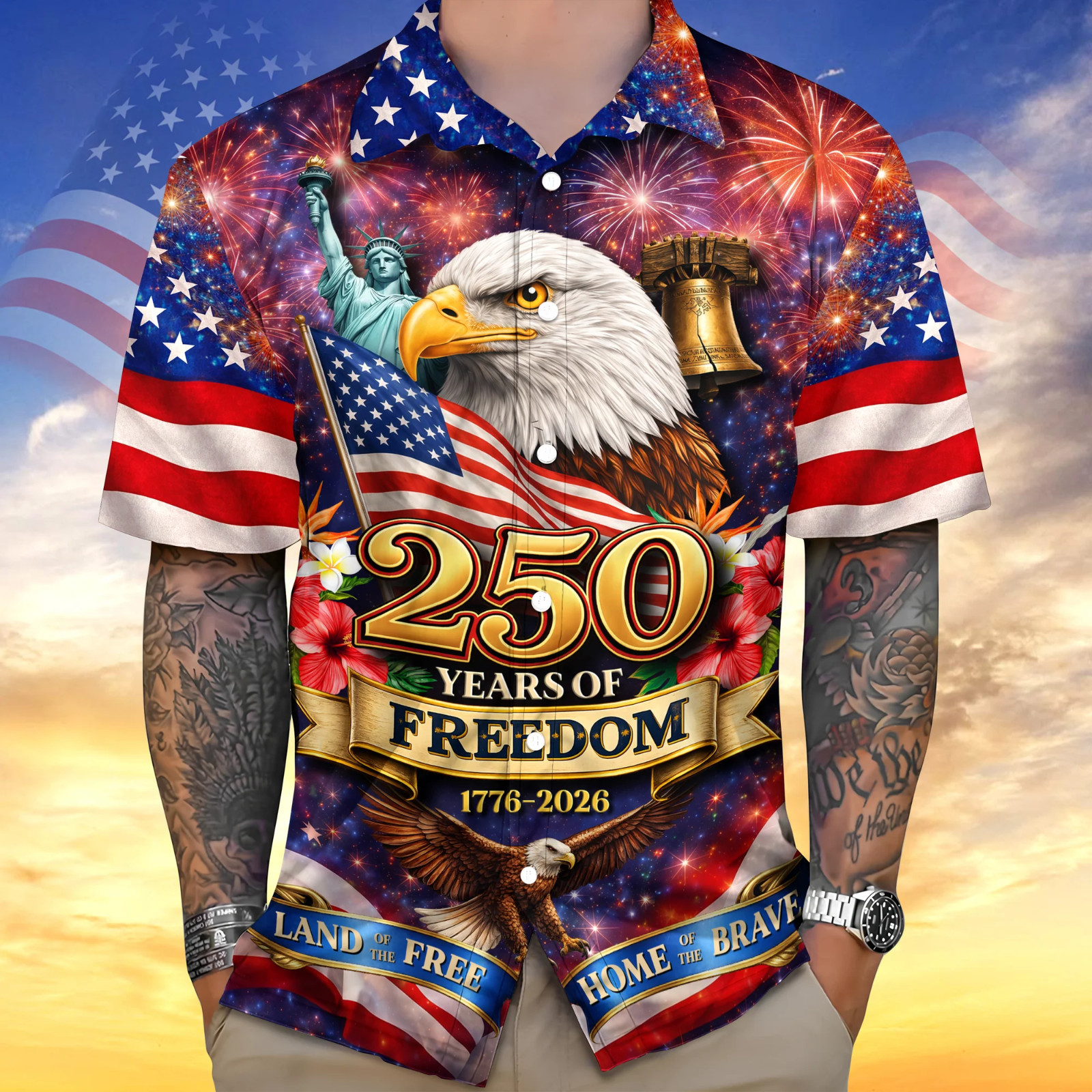 America 250th Anniversary Hawaiian Shirt, 250 Years Of Freedom Button Shirt gallery